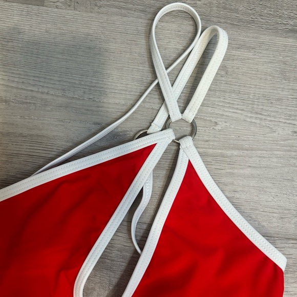 Red One-Shoulder Cutout Swimsuit | Belted Monokini | Size S - Picture 2 of 5